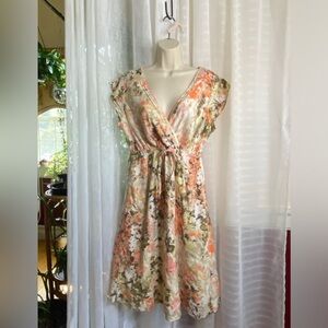 Eddie Bauer V Neck Faux Wrap 100% Cotton Floral Dress Size 12